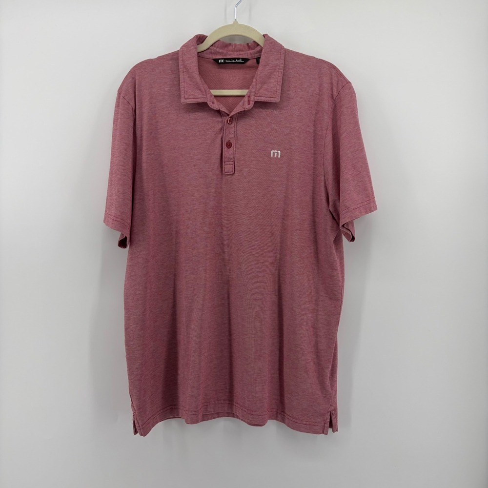 Travis Mathew Red Heathered Striped Golf Polo Shirt Mens XL Pima Cotton Blend